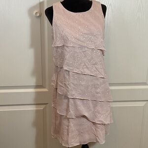 JH Evenings Tiered Mini Dress in Shimmering Pink